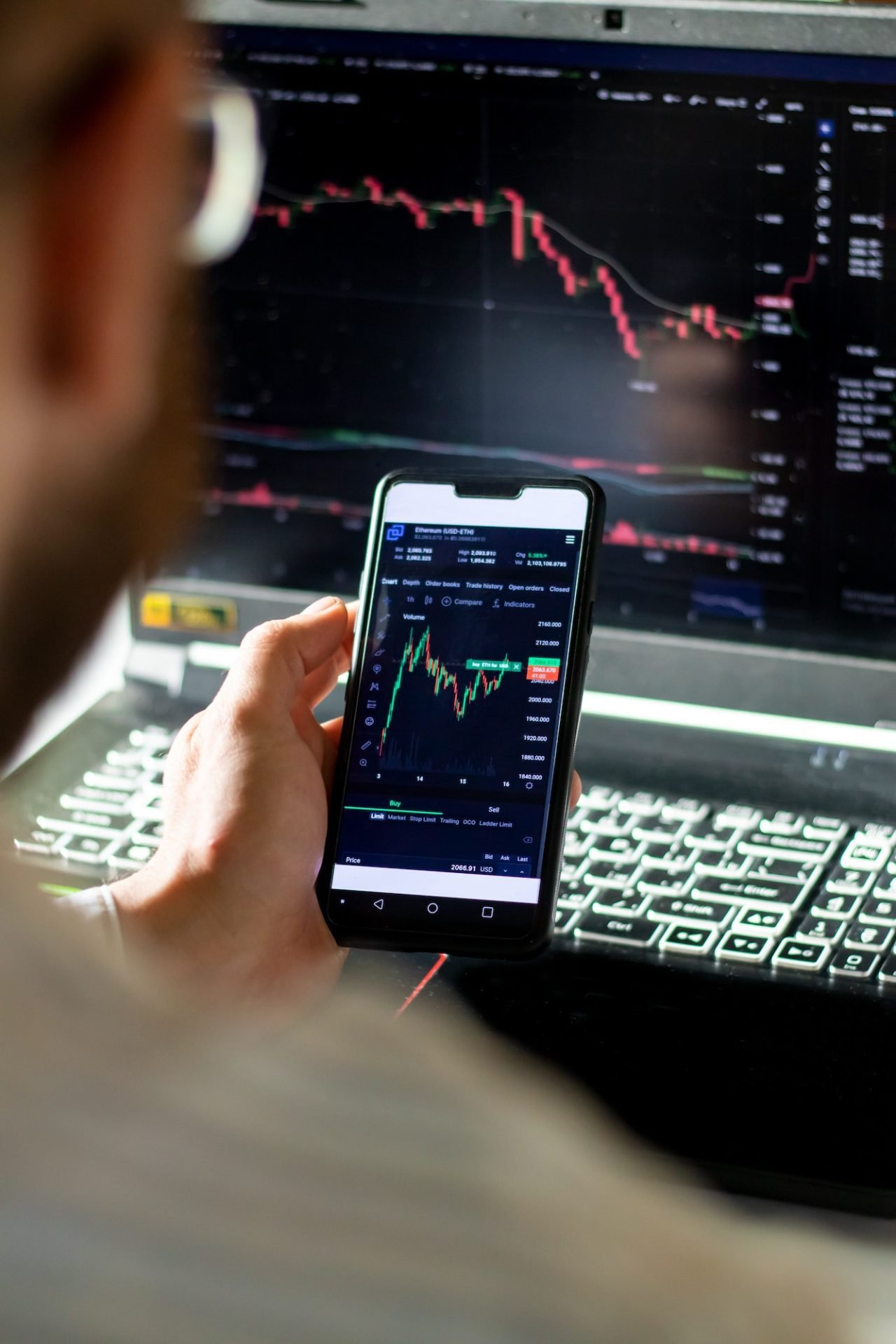 Dhan Kirti Cryptocurrency trader monitoring stock market